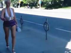 Woman in extremely short skirt