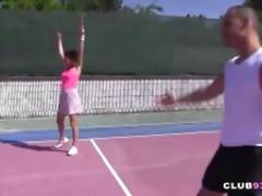 Two Cuties Fucked on a Tennis Court